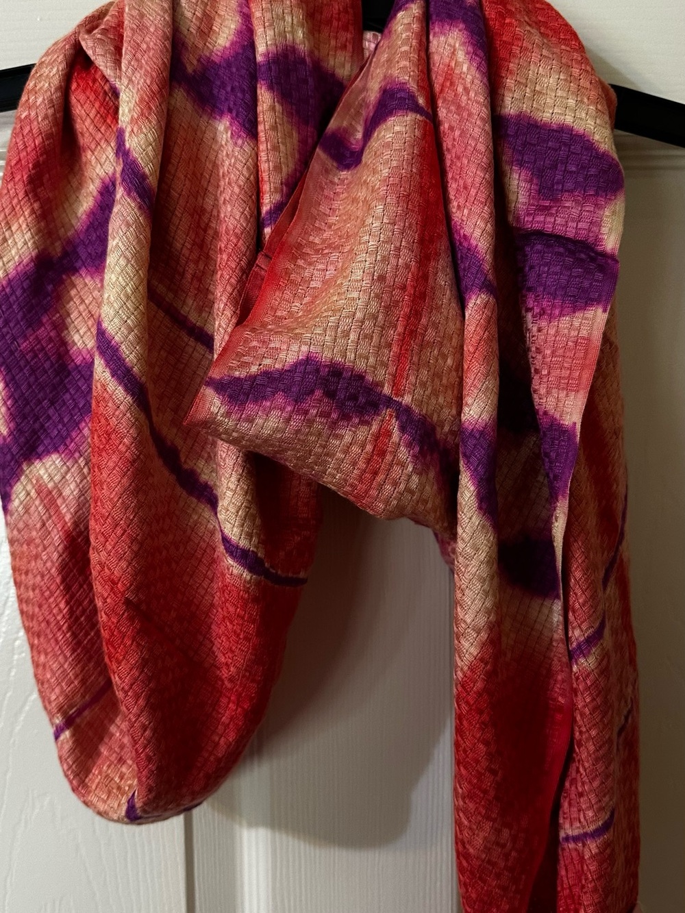 Vibrant Red and Purple Woven Scarf